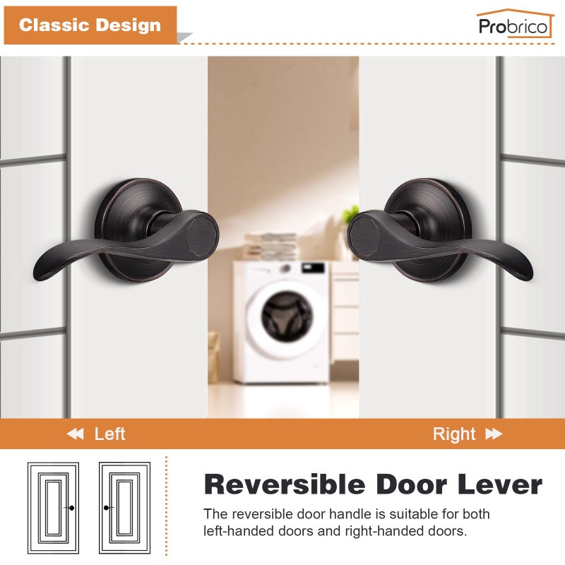 Probrico Passage Door Levers Oil Rubbed Bronze Passage Door Handles Wave Style Keyless Door Handles Closet Hallway Interior Door Handles, 1 Pack - Image 5